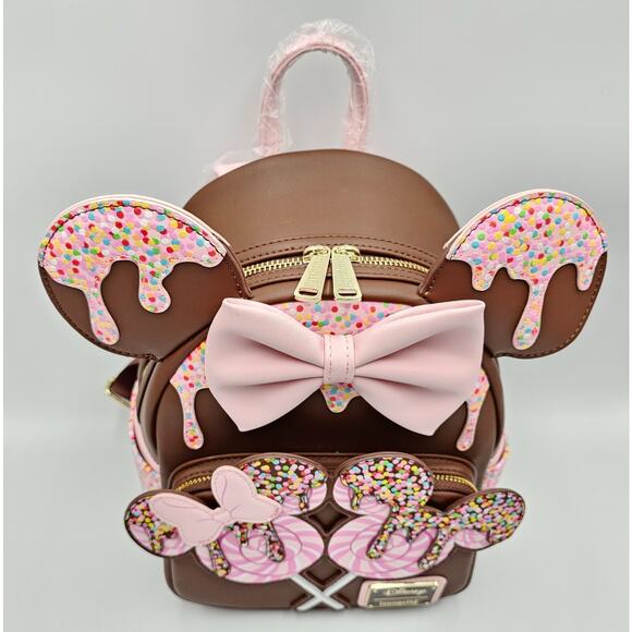 Loungefly Disney Minnie Mouse Chocolate Lollipop Ears Brown Mini Backpack Bag - Picture 6 of 12